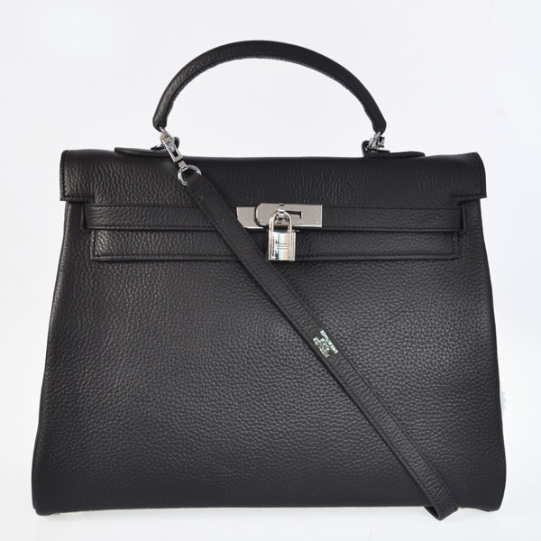 K35CBS Kelly di Hermes 35CM pelle Clemence in nero con argento h